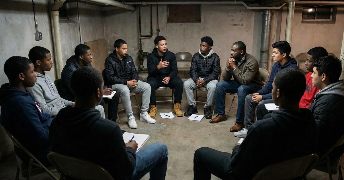 Young men in a leadership program discussion circle